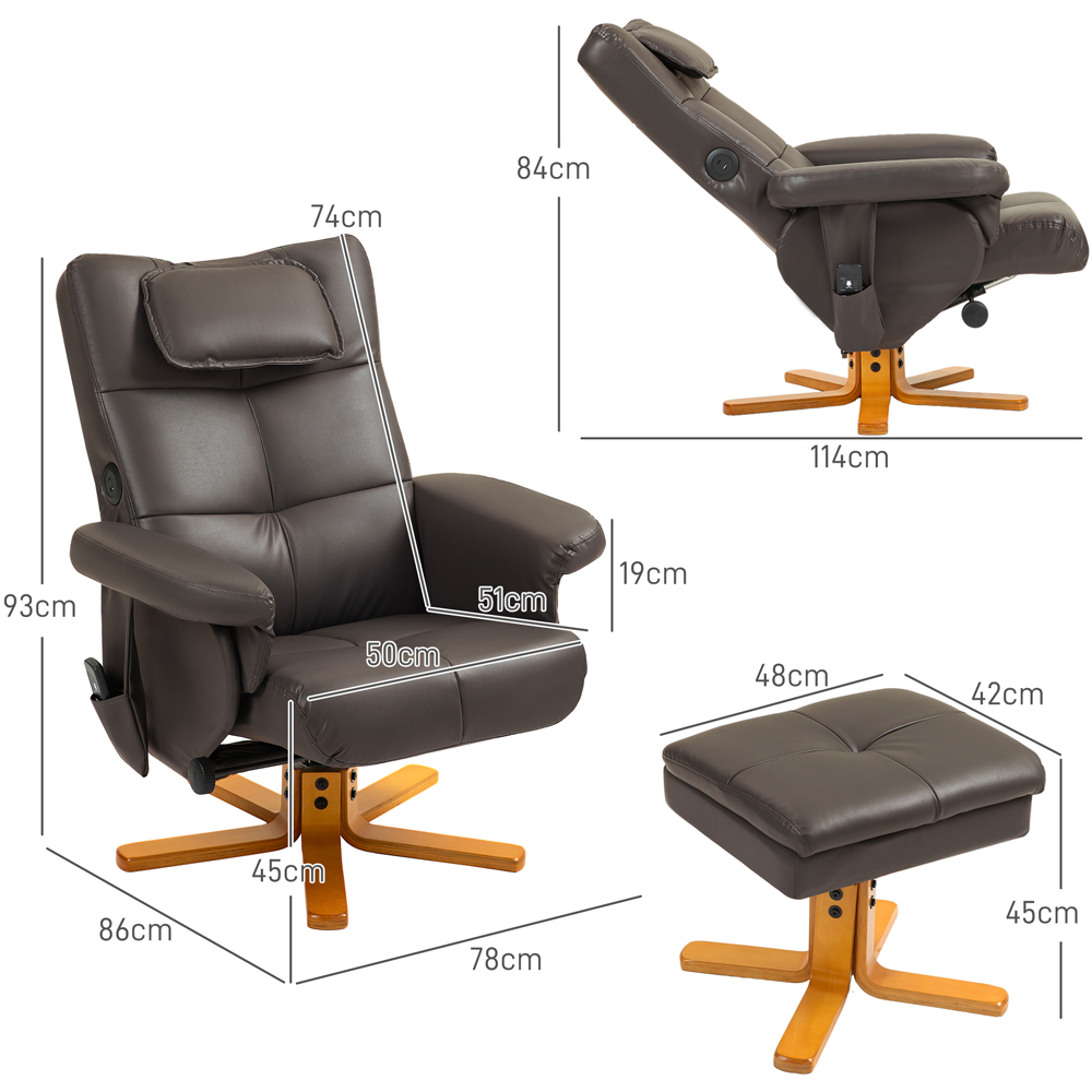 HOMCOM Brown PU Leather Upholstered Massage Recliner Chair with Adjustable Backrest Image 7