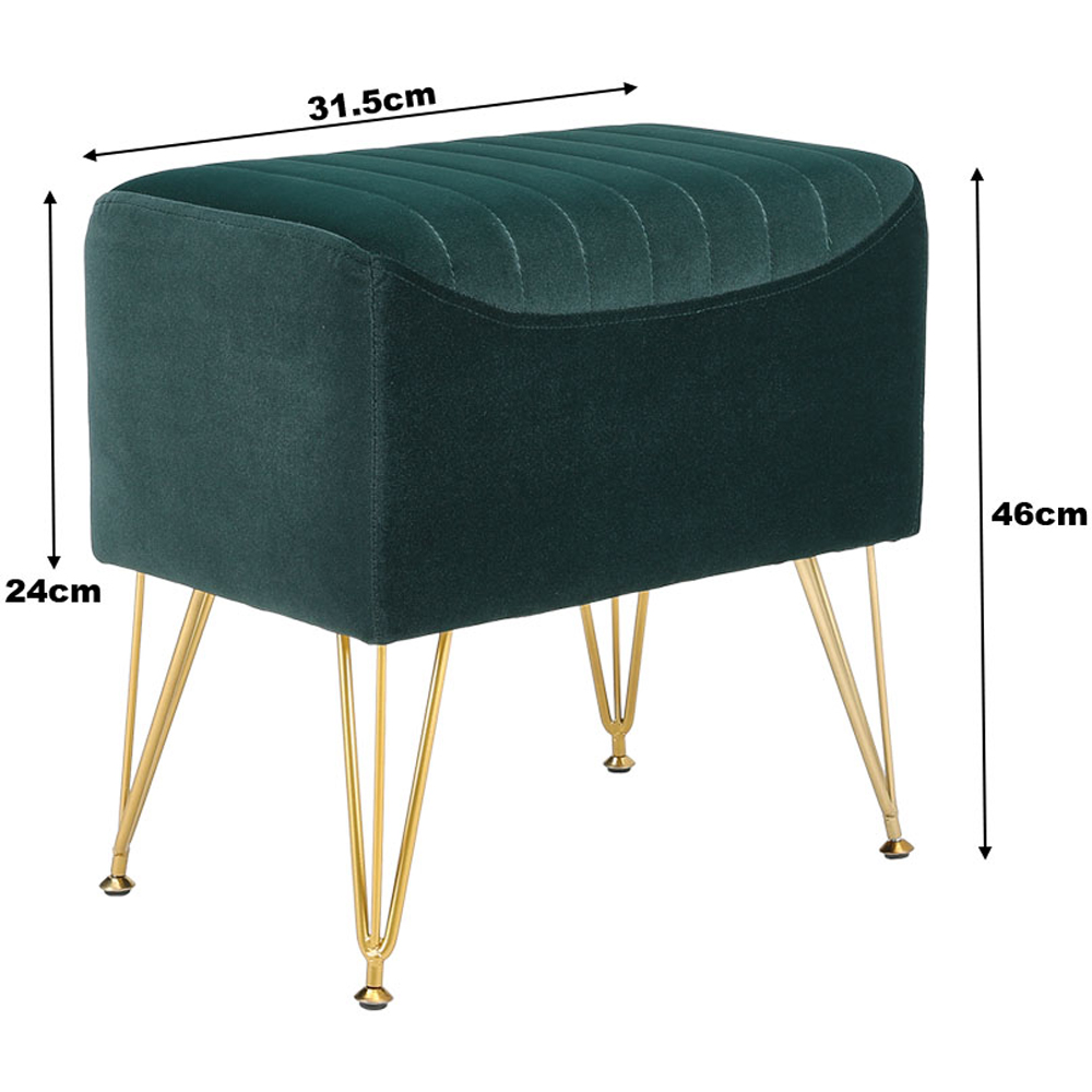 Living and Home Green Rectangle Soft Channel Velvet Stool with Gold Legs Image 7