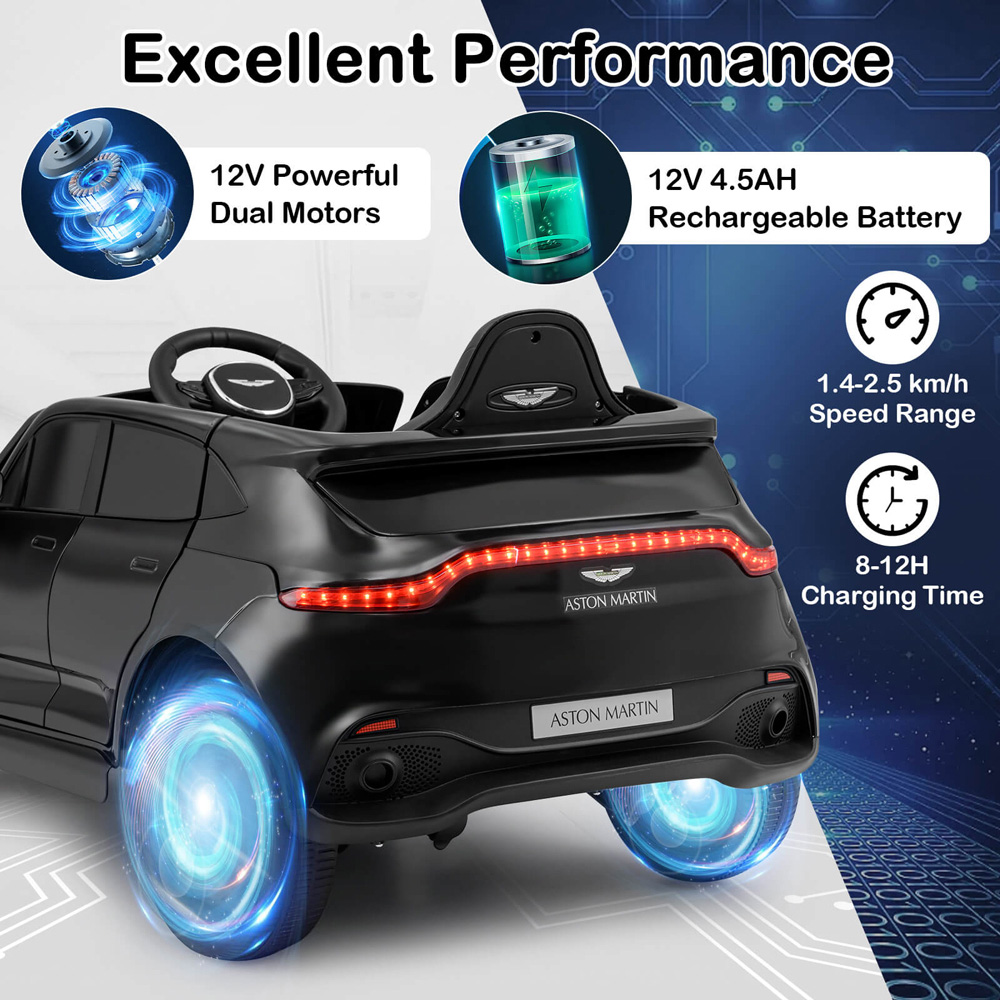 Costway Kids Black Licensed Aston Martin Ride On Car with Horn and Taillight 12V Image 5