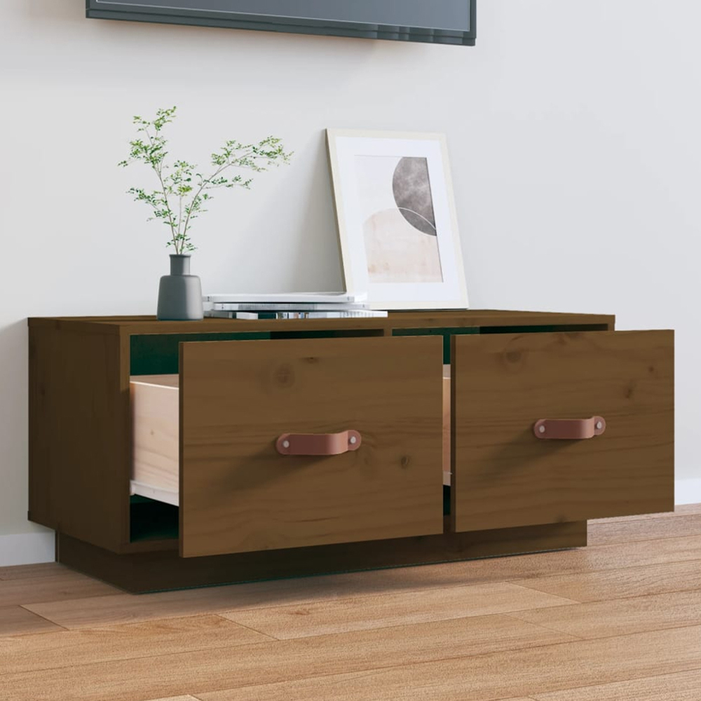 vidaXL 2 Drawer Honey Brown Solid Pine Wood TV Cabinet Image 1
