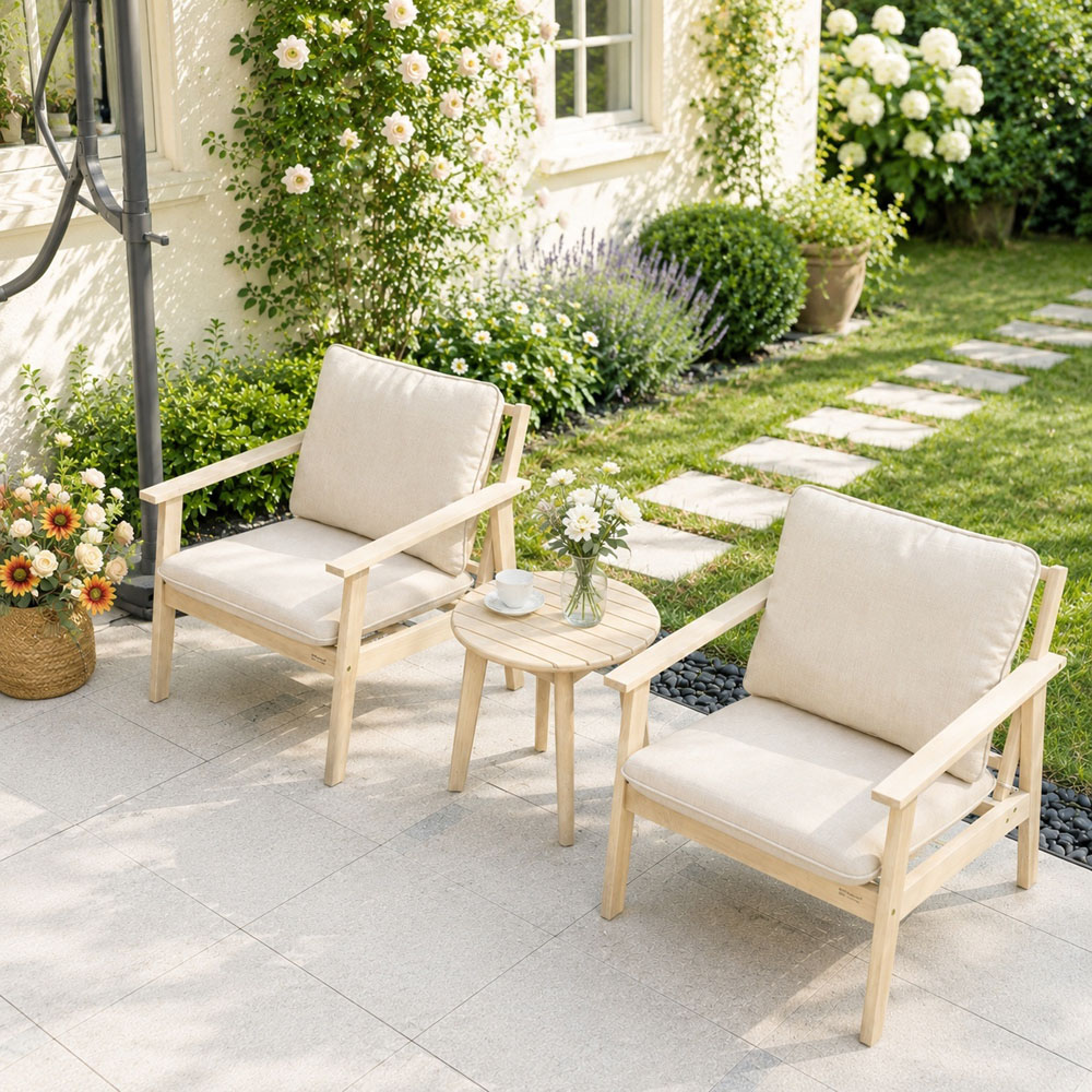 Direct Wicker 2 Seater Naturally Sanded Wooden Bistro Set Image 6