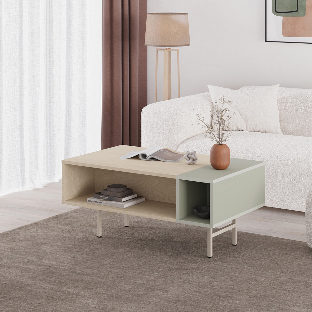 Decortie Mona 4 Shelf Ash Green Sonoma Oak Coffee Table Image 4