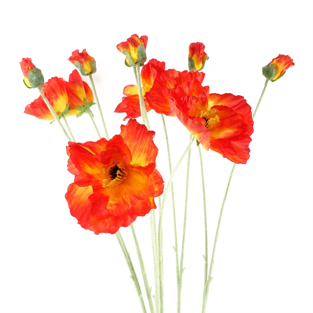 Leaf Poppy and White Blossom Artificial Flower Bundle with Glass Vase 100cm 11 Pack Image 3