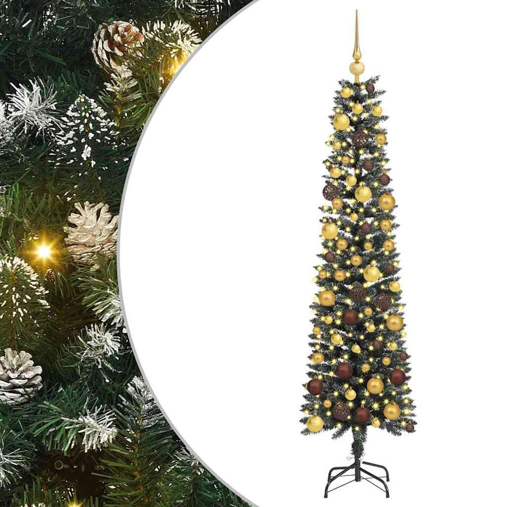 vidaXL Pre-Lit Gold Baubles Green Artificial Christmas Tree 6ft Image 2