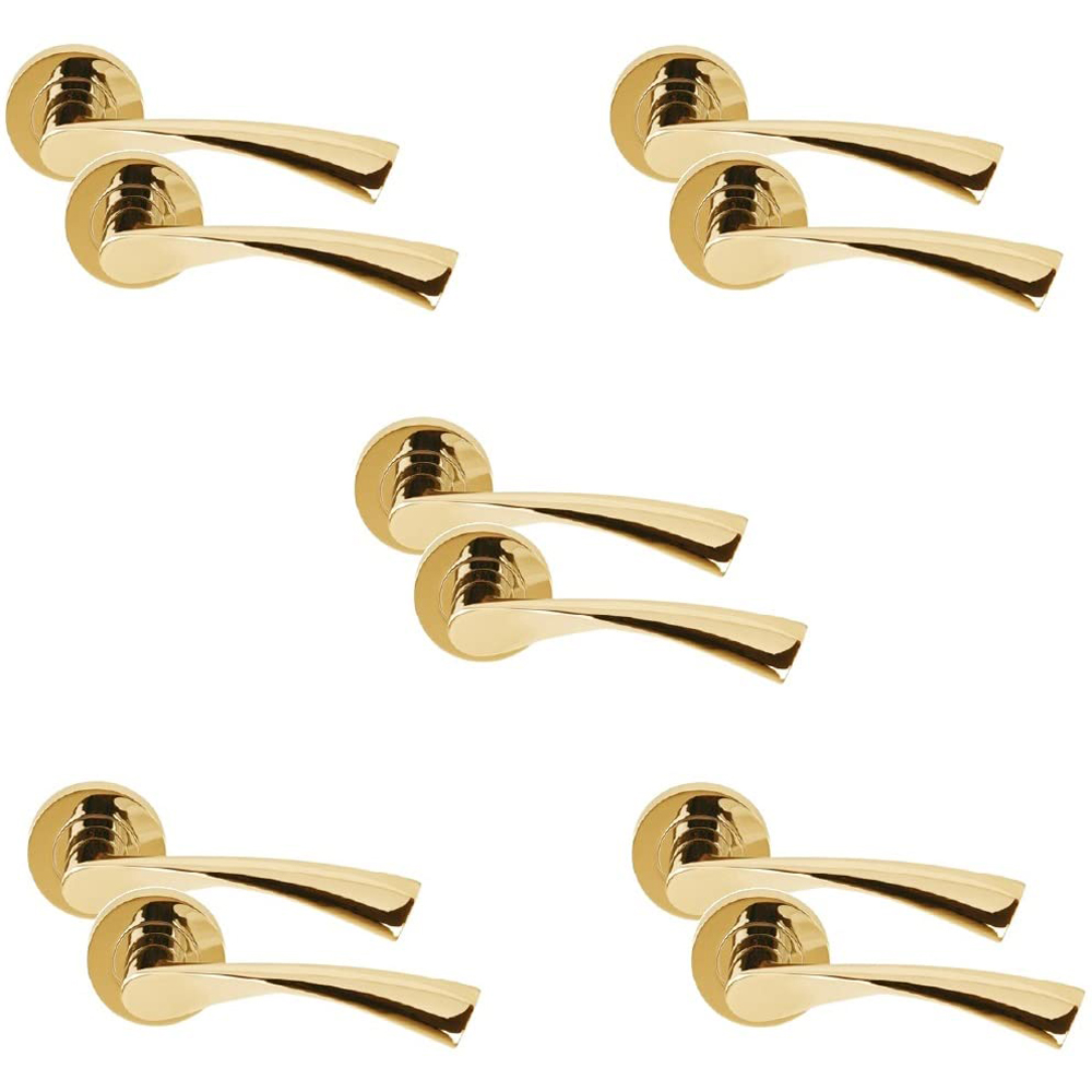 Golden Grace Polished Brass Astrid Twist Round Rose Door Handle Set 5 Pack Image 1