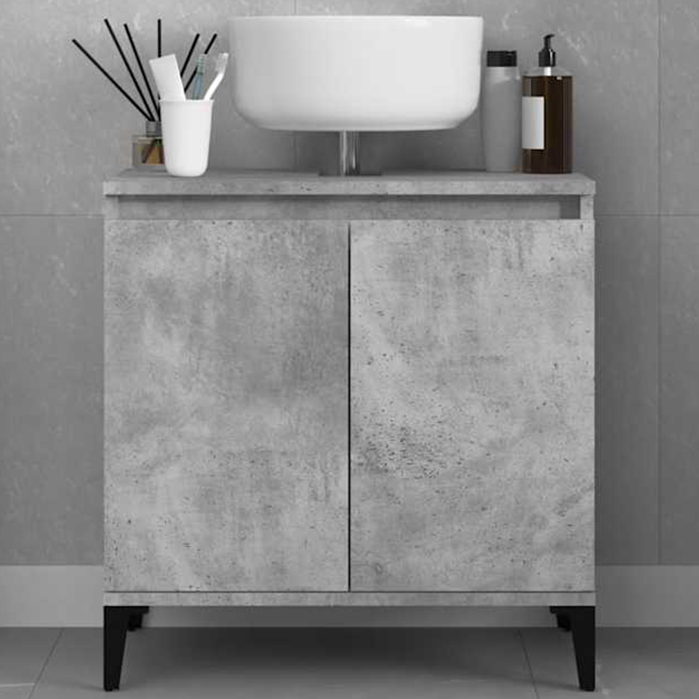 vidaXL 2 Door Grey Wood Washbasin Cabinet Image 1