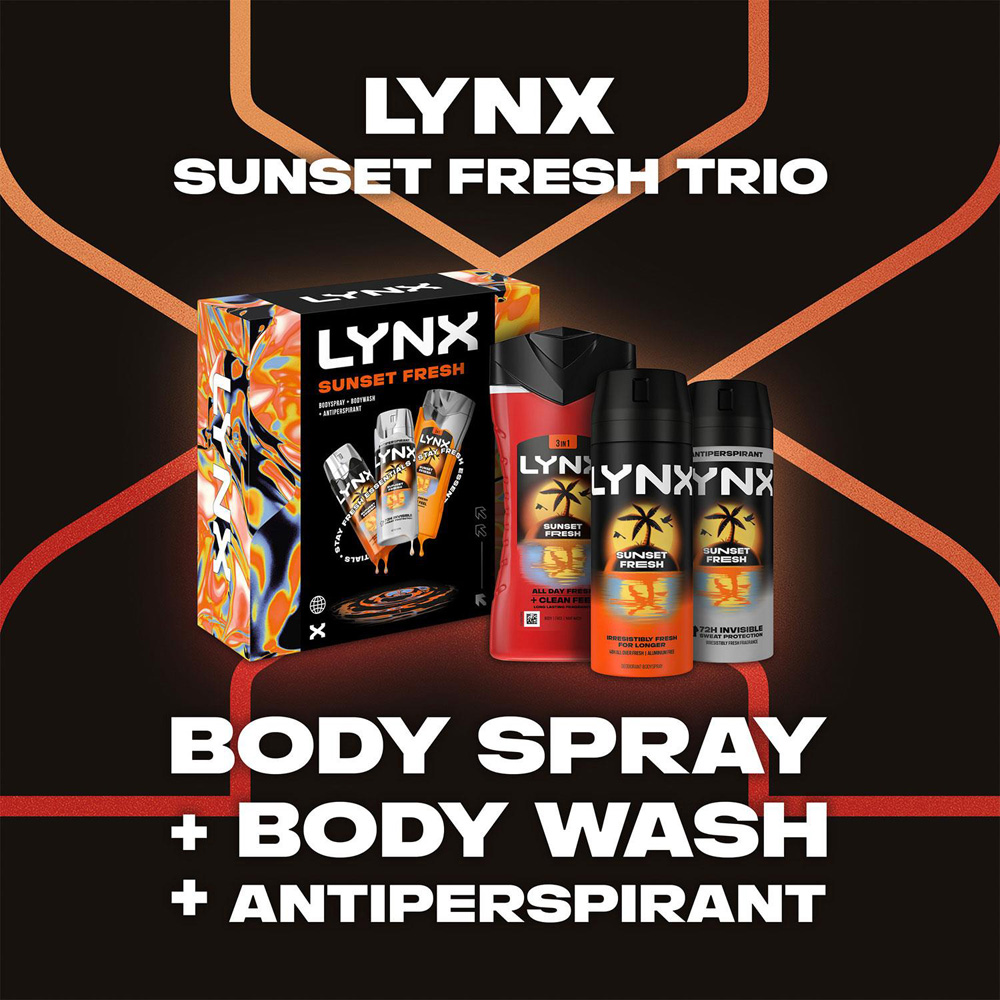 Lynx Sunset Fresh Tropical Mango and Mandarin Scent Bodywash and Bodyspray Men Trio Gift Set 3 Pack Image 6