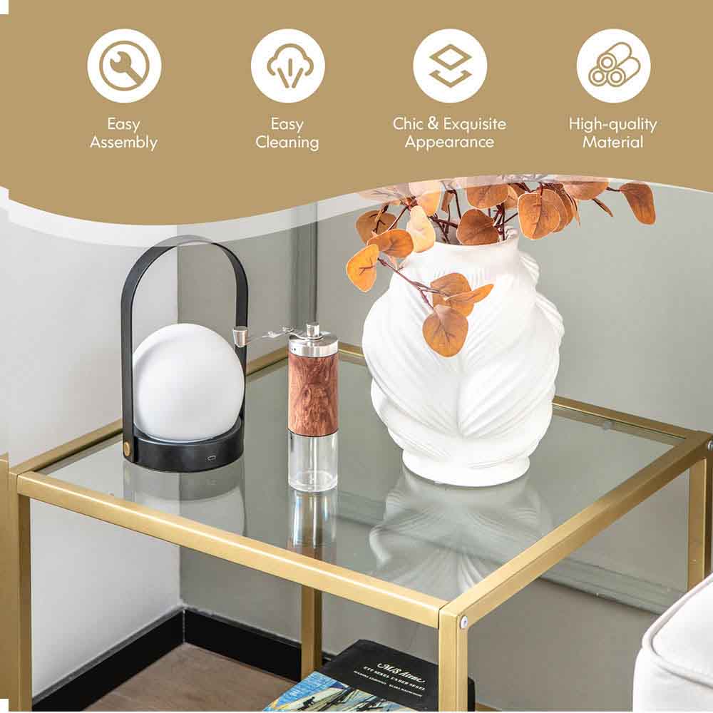 Costway Single Shelf Gold Tempered Glass Coffee Table Image 5
