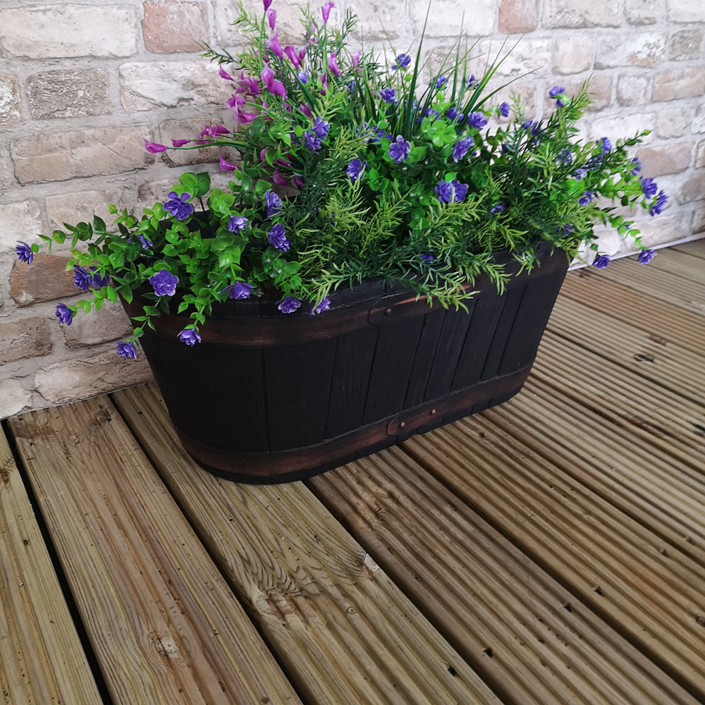 Samuel Alexander Black Oakwood Effect Barrel Plastic Trough Planter 57.5cm Image 4