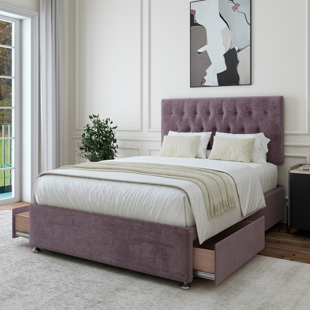 Bedmaster King Size Mauve Naples Linen 2 Drawer Divan Base with Lona Headboard Image 3
