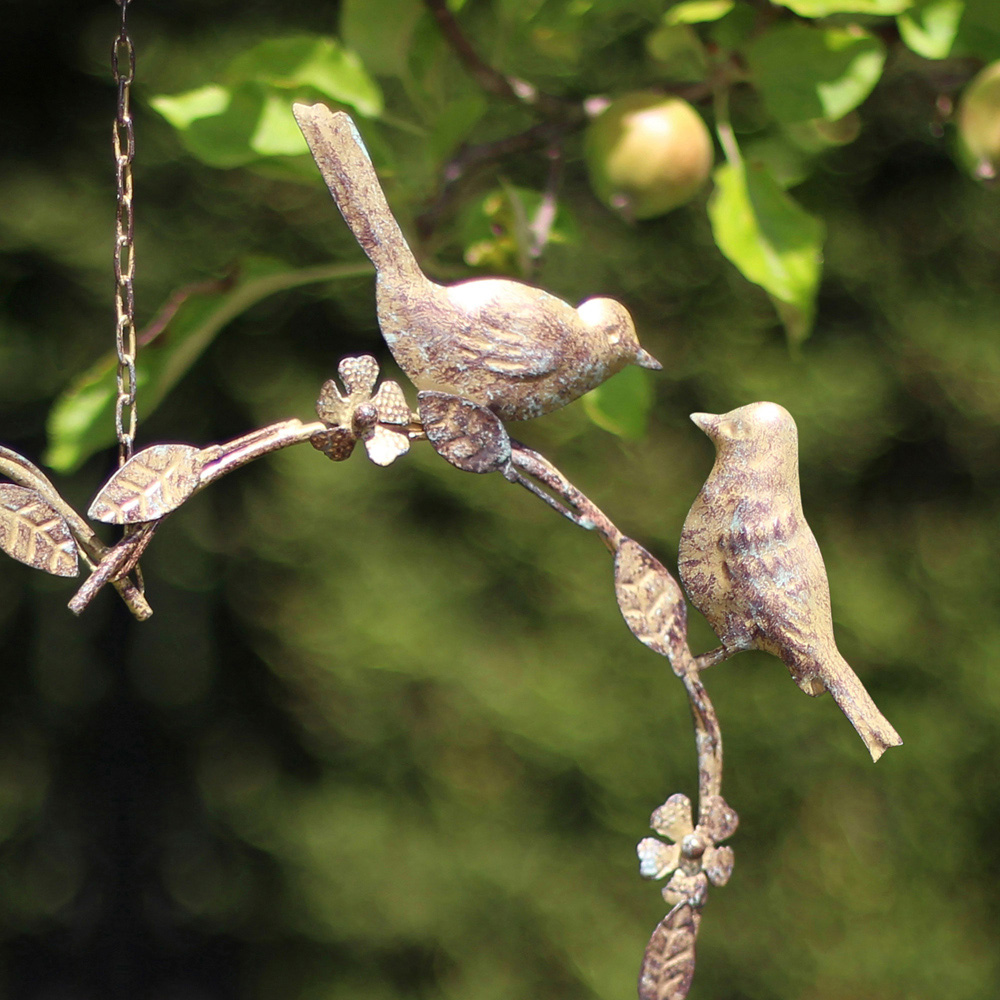 Dibor Gold Iron Heart Shaped Botanical Hanging Bird Feeder Dish with Chain Image 3