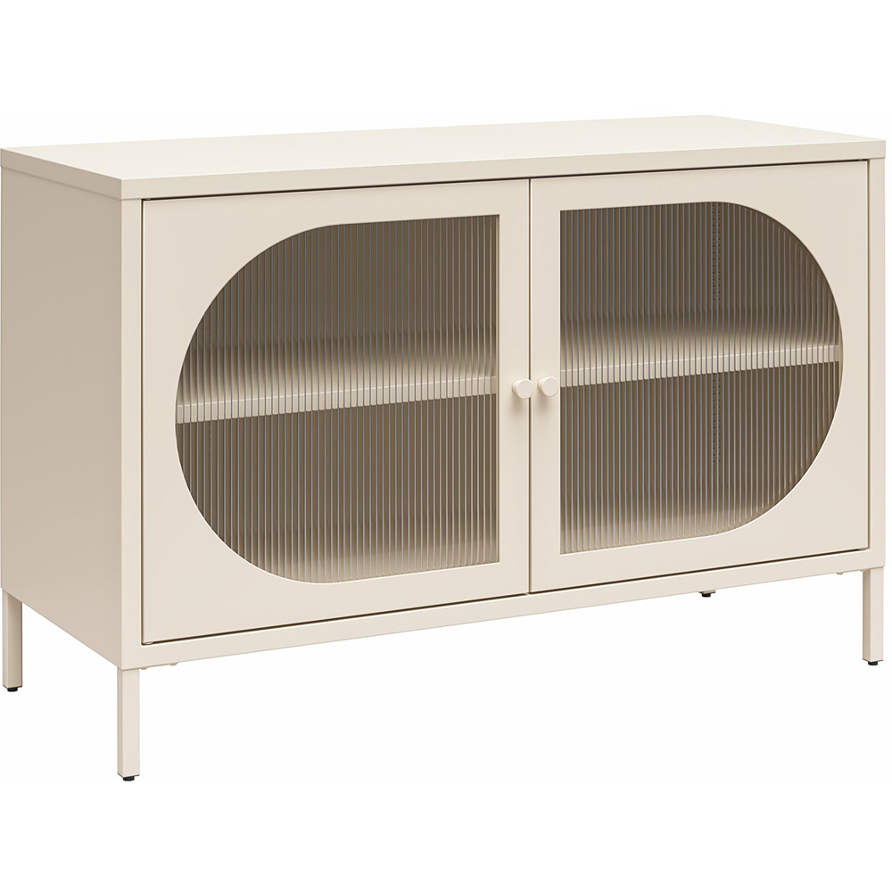 Dorel Luna 2 Door Beige Fluted Glass Wide Accent Cabinet Image 2