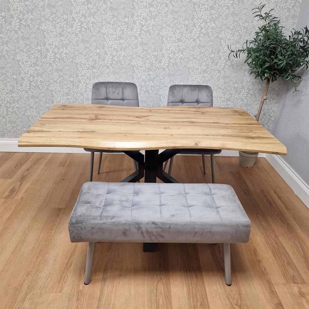 Kosy Koala 4 Seater Wood and Velvet Dining Table Set with Bench Grey Image 9