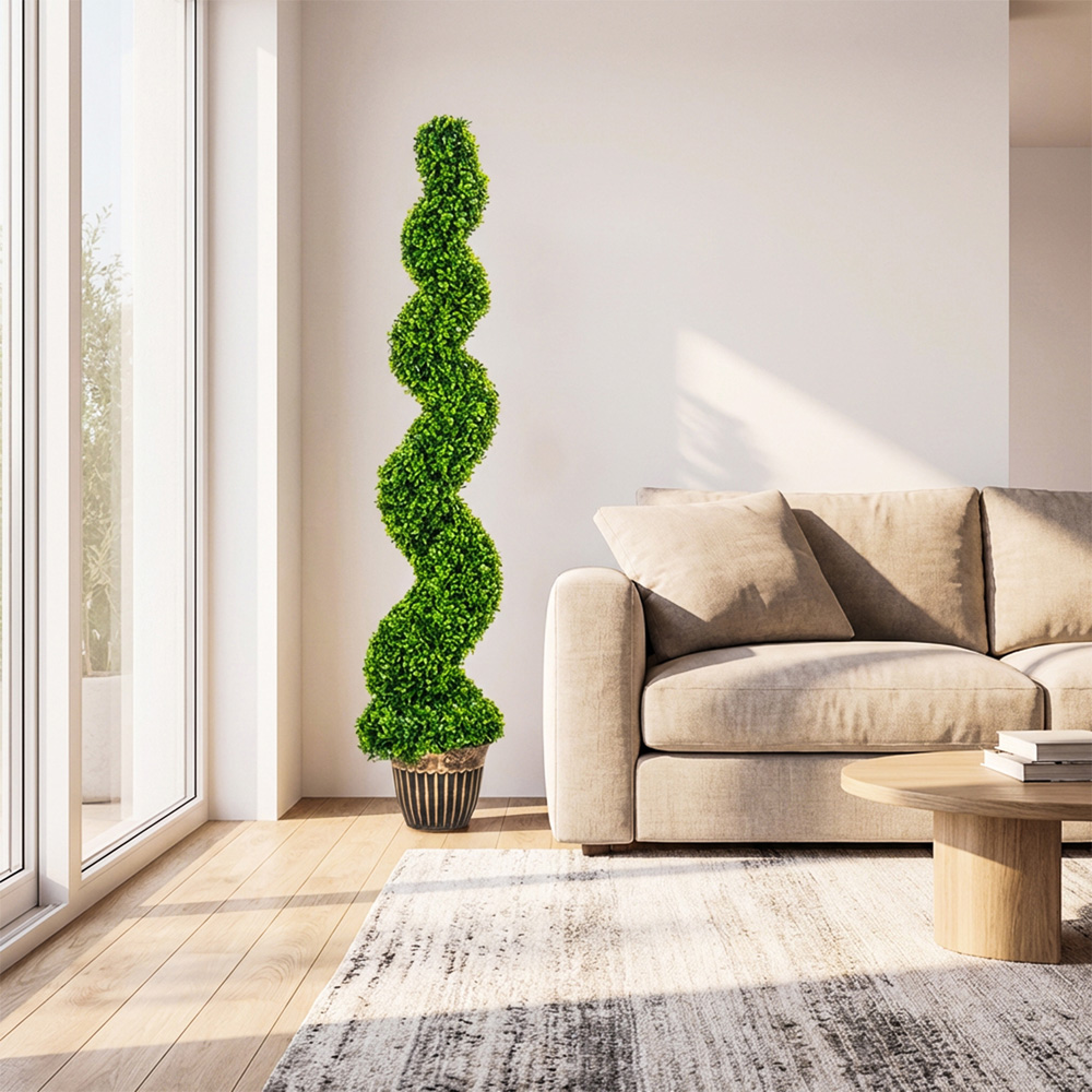 HOMCOM Artificial Potted Topiary Spiral Boxwood Tree Set of 2 Image 7