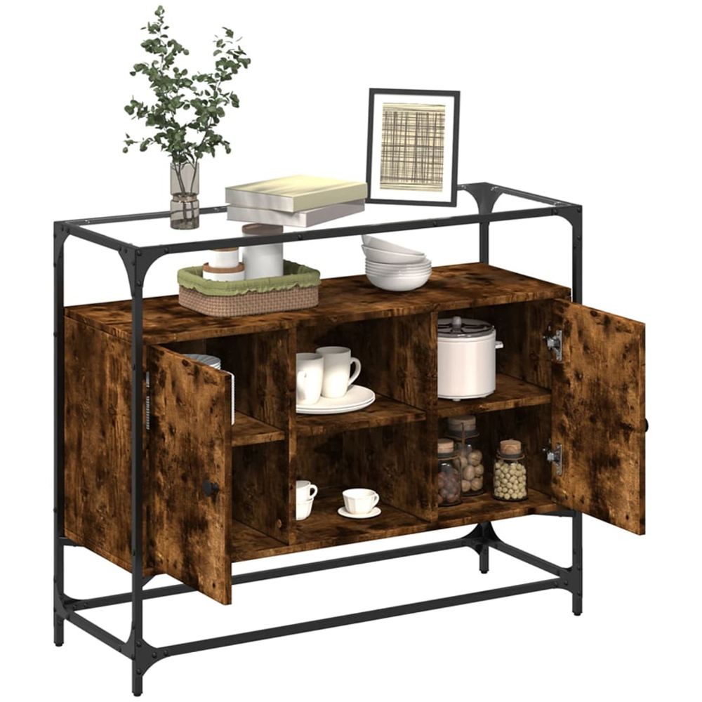 vidaXL 2 Door 3 Shelf Smoked Oak Sideboard Image 3
