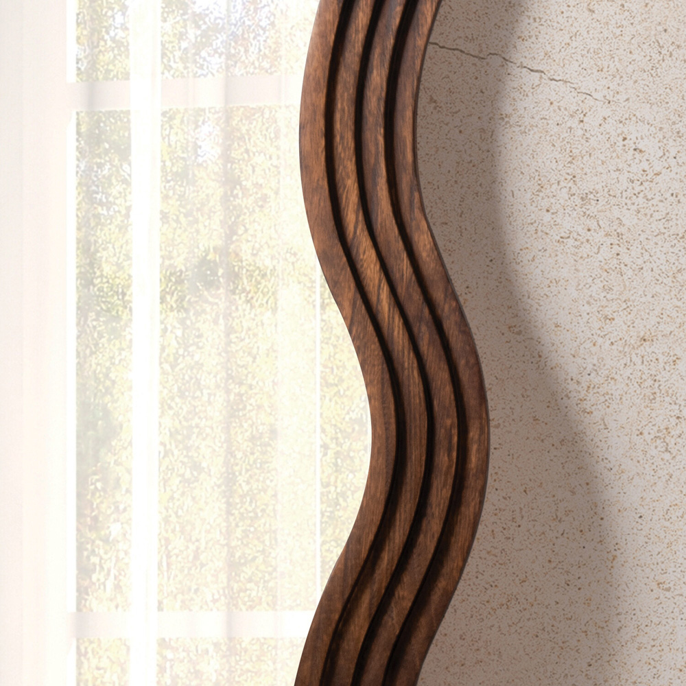 Dark Wood Stepped Wave Mirror Image 5