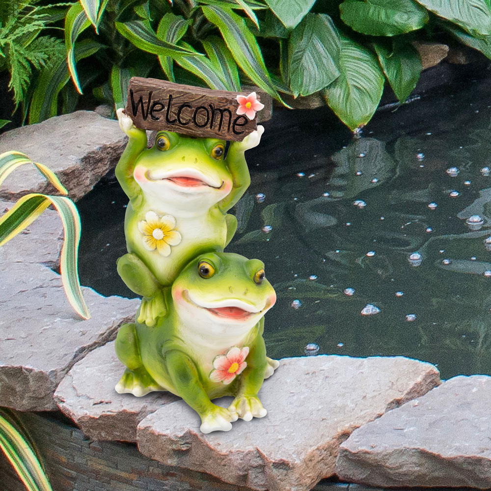 GardenKraft Cute Couple Frog with Welcome Sign Garden Ornament Image 6