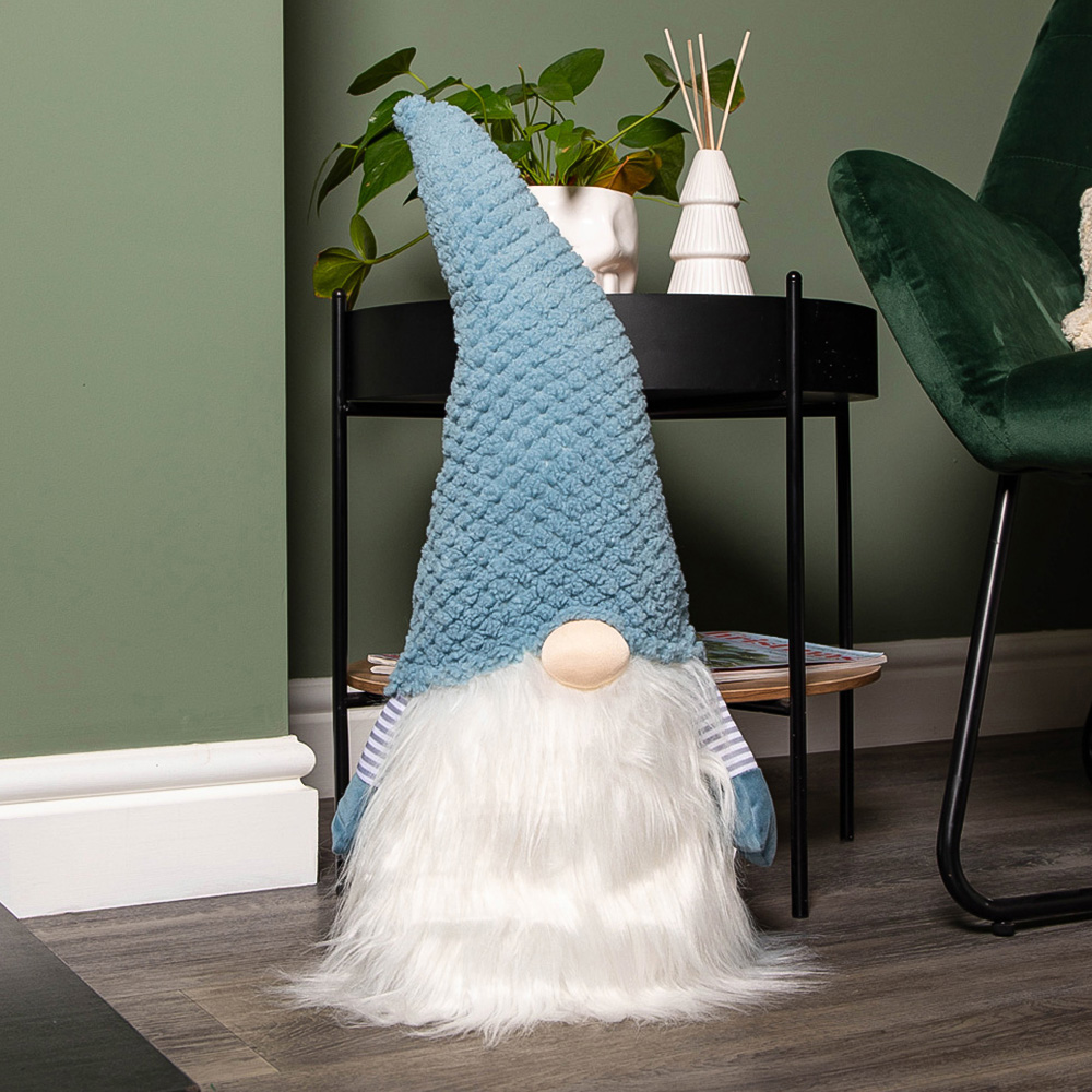 Samuel Alexander Blue Sitting Christmas Gonk Decoration with Knitted Hat 65cm Image 2