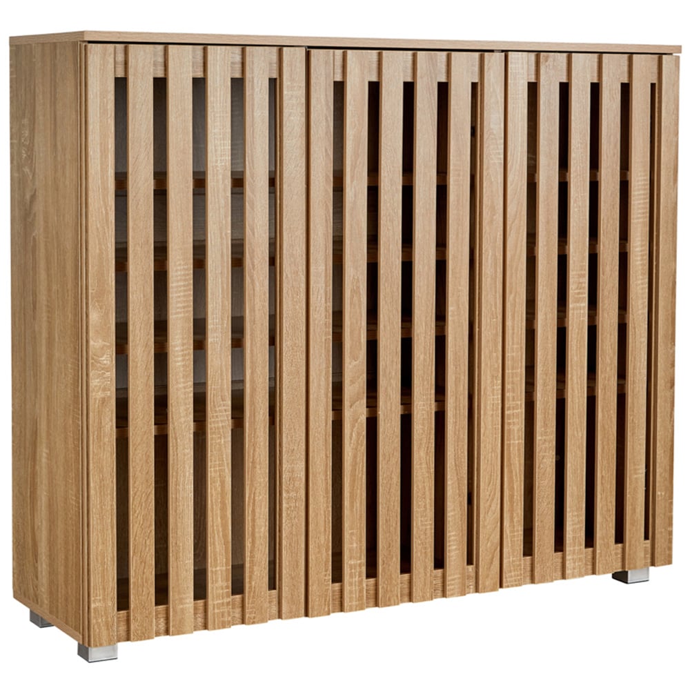 Home Source Halden 3 Door Oak Shoe Cabinet with Adjustable Shelves Image 2