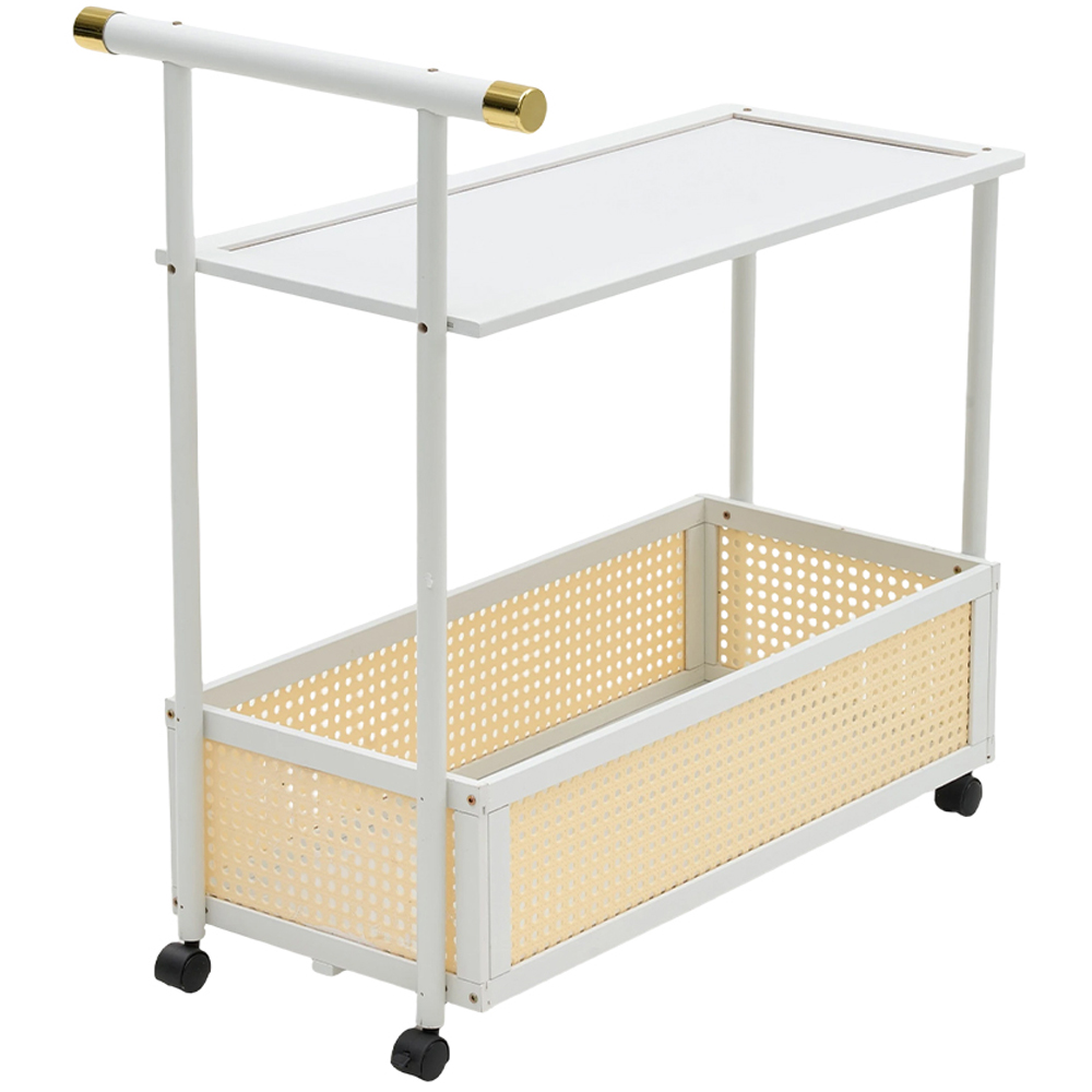 Living and Home 2-Tier Cream White Faux Rattan Side Table with Castors Image 2