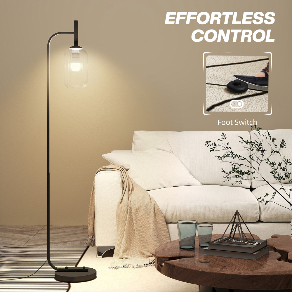 HOMCOM Glass Lampshade Black Floor Lamp with Foot Switch Image 6