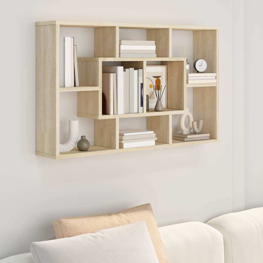 vidaXL 8 Shelf Sonoma Oak Geometric Wall Mounted Bookcase Image 2