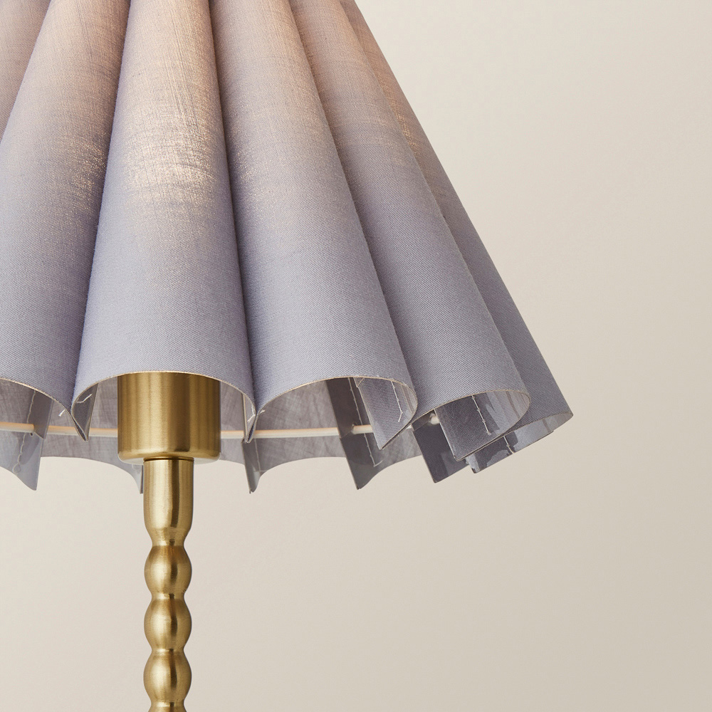 ValueLights Maeve Grey and Gold Scallop Pleated Tapered Shade Bobbin Bobble Table Lamp and Bulb Image 3