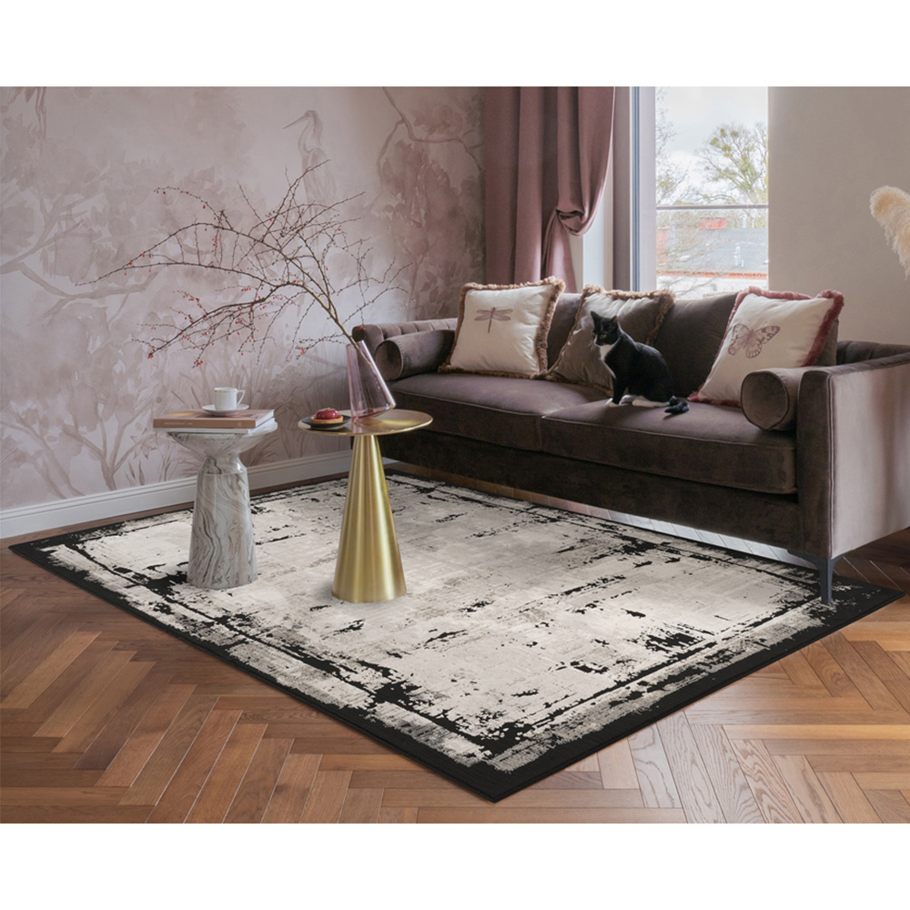 Mayfair Living Room Area Rug Metallic Sheen Contemporary Modern Frame Design - Black 120cm x 170cm Image 2