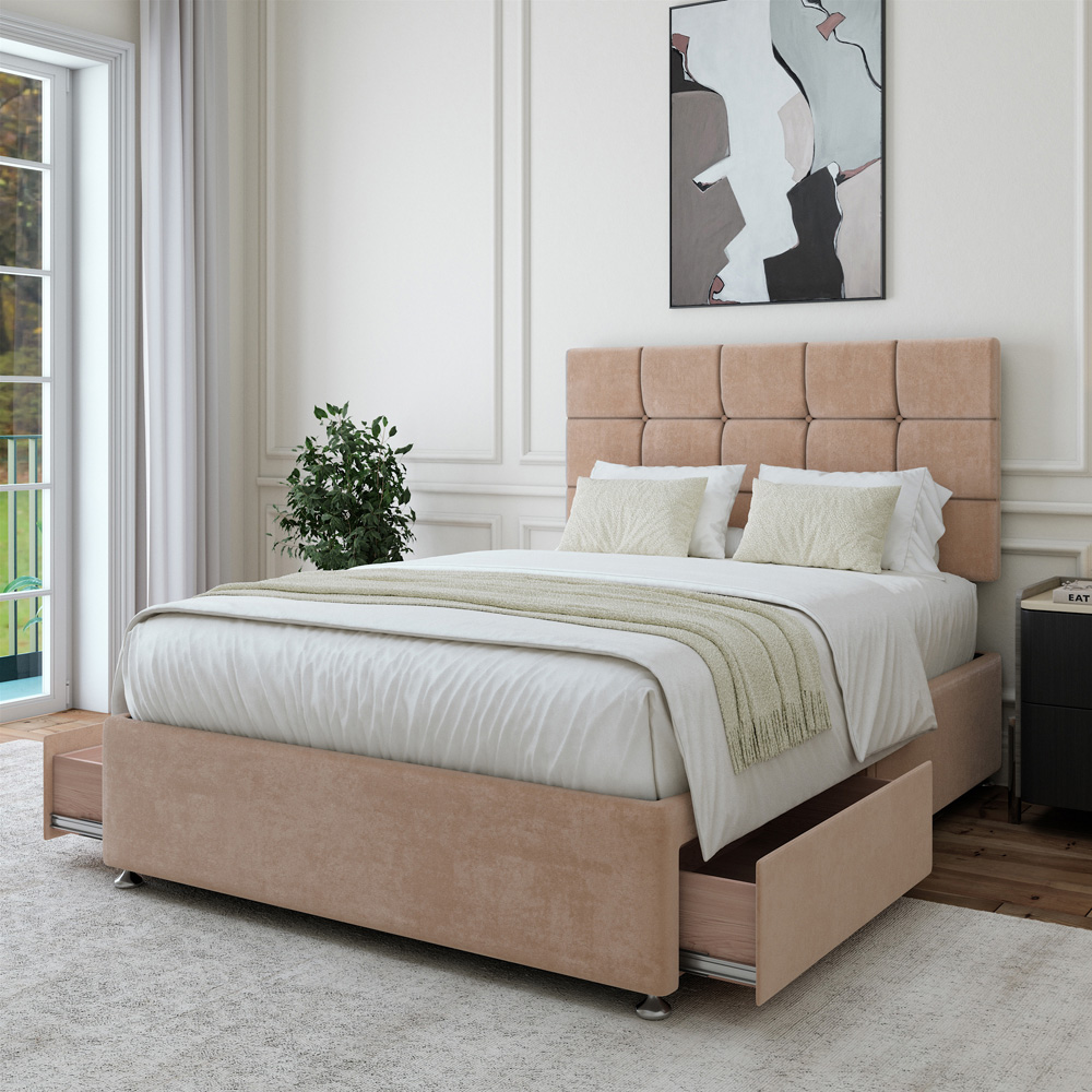 Bedmaster Super King Size Mink Naples Velvet 2 Drawer Divan Base with Pearl Headboard Image 3