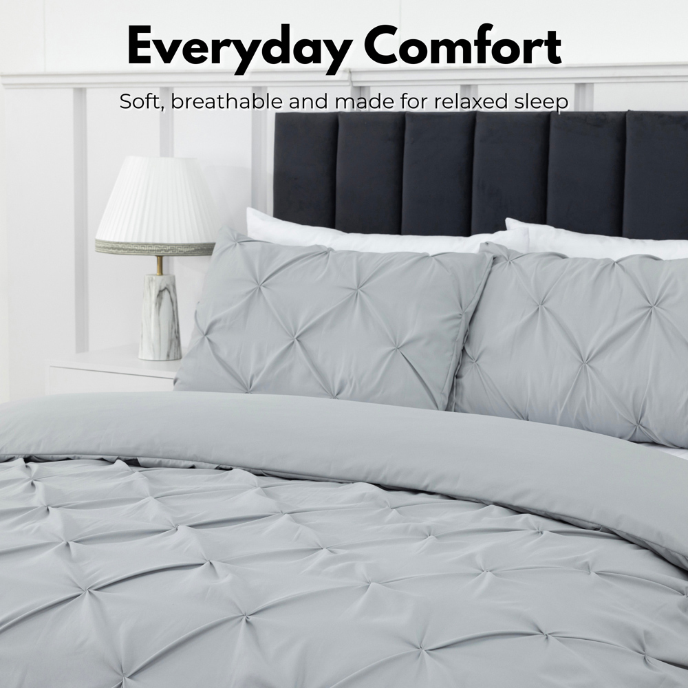 MHG Living Super King Size Grey Microfibre Pintuck Duvet Cover Set Image 6
