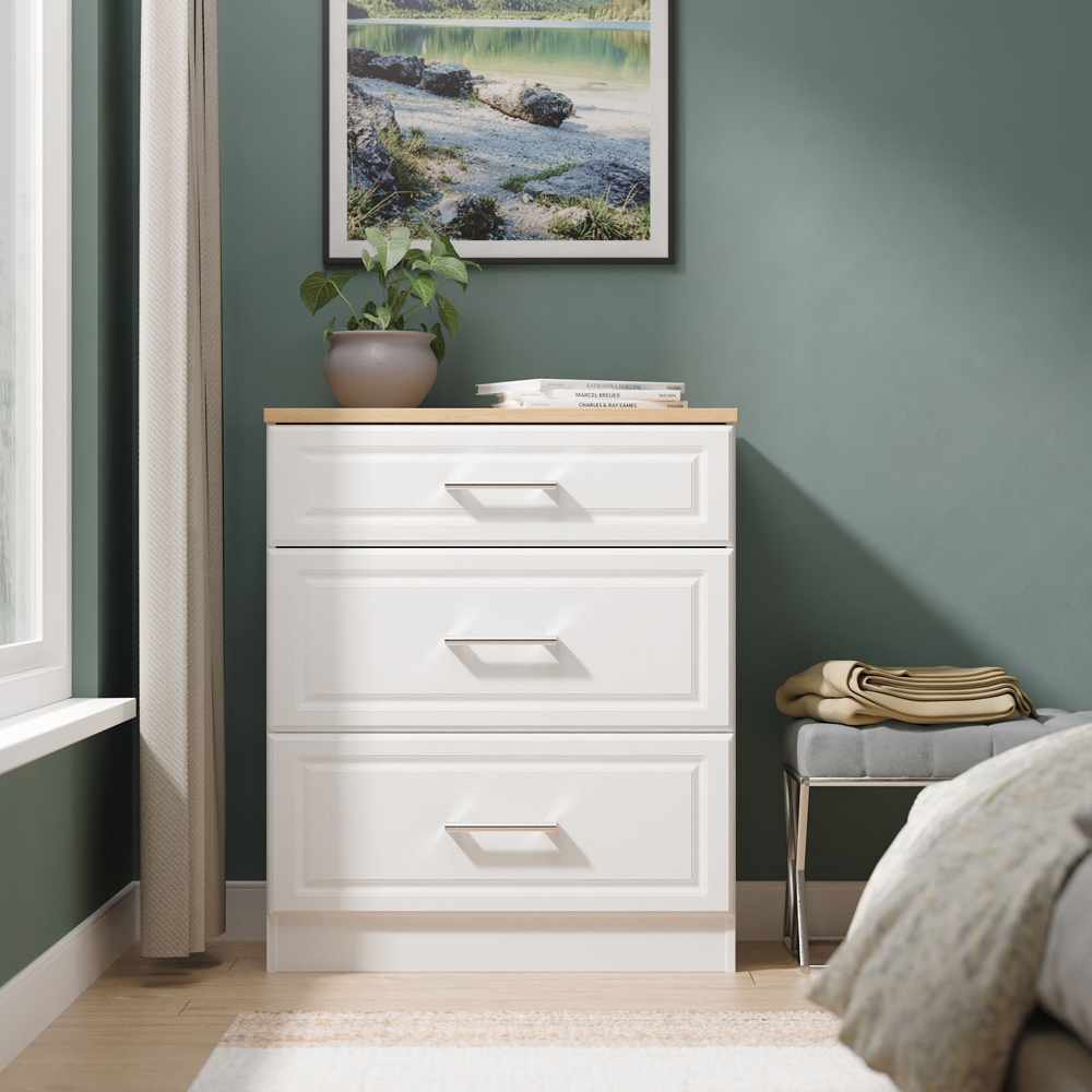 Crowndale Kent 3 Drawer White Ash and Modern Oak Deep Chest of Drawers Ready Assembled Image 7