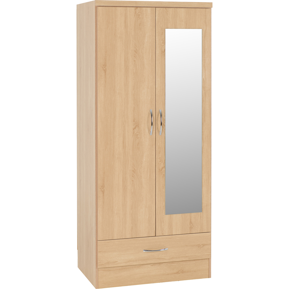 Seconique Nevada 2 Door Single Drawer Sonoma Oak Mirror Wardrobe Image 2