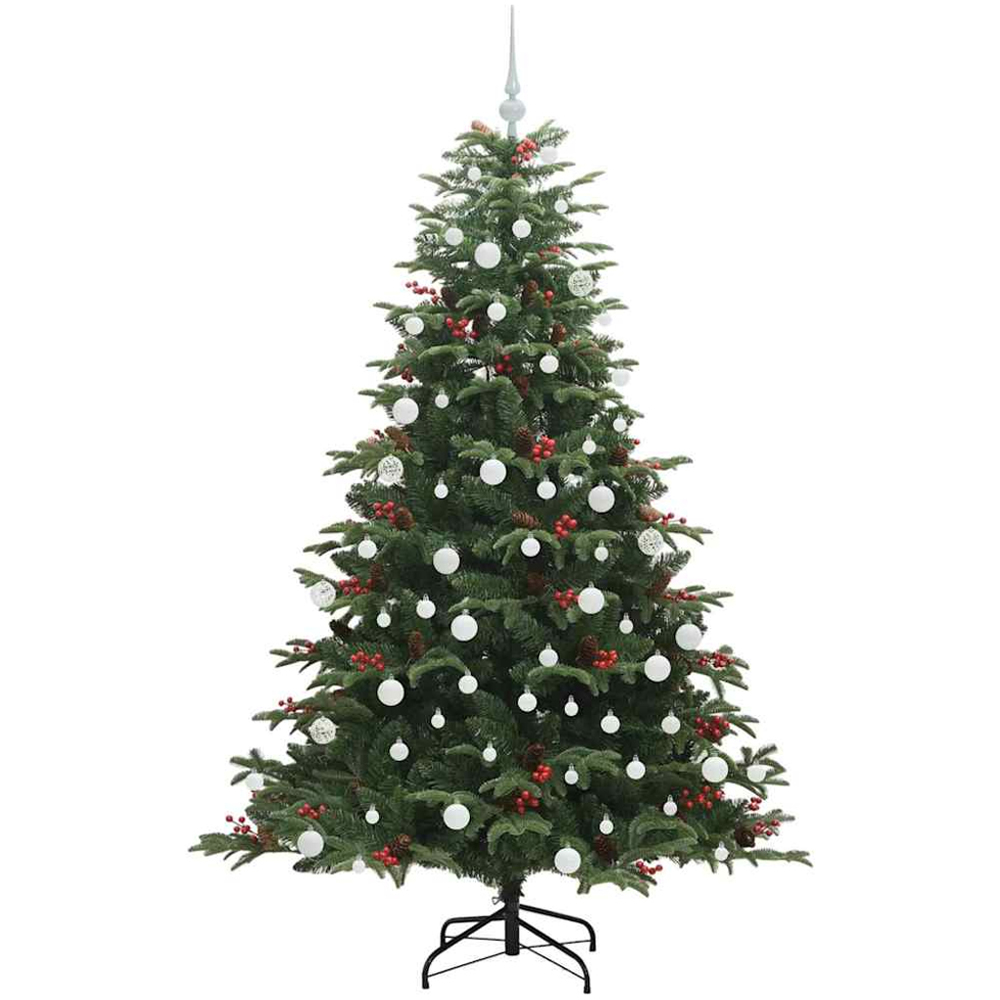 vidaXL Pre-Lit Warm White LED and White Baubles Green Artificial Christmas Tree with Stand 6ft Image 2