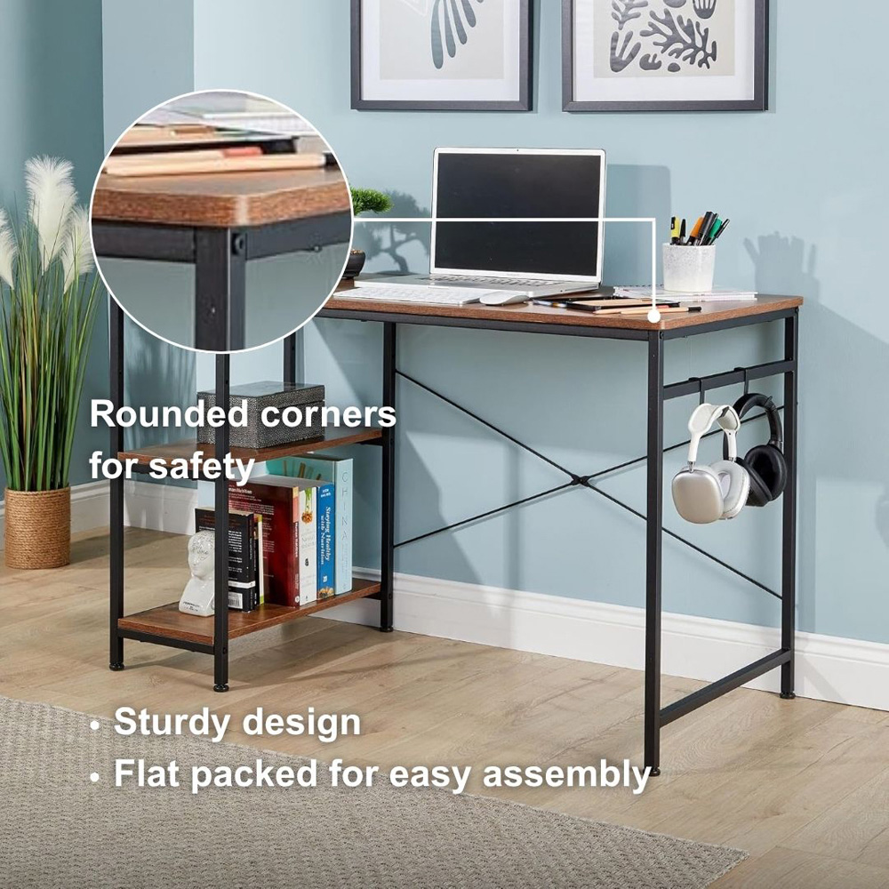 Home Source Stanton 2 Shelf Computer Desk with Hook White Image 6