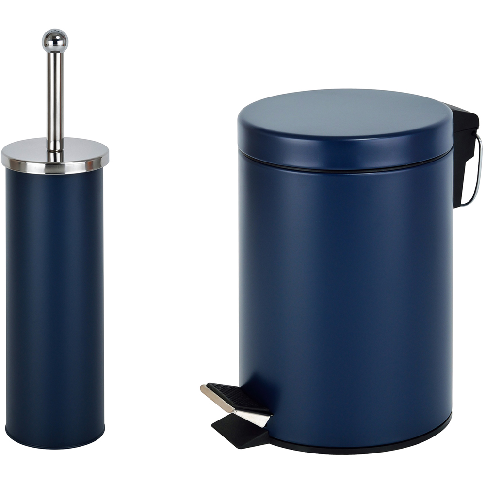 Innoteck Essentials Blue Pedal Dustbin and Toilet Brush with Holder Set Image 1
