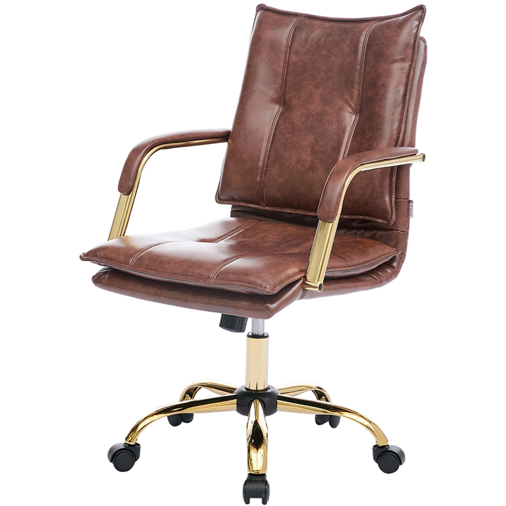 Living and Home Brown PU Leather Height Adjustable Vintage Swivel Office Chair Image 2