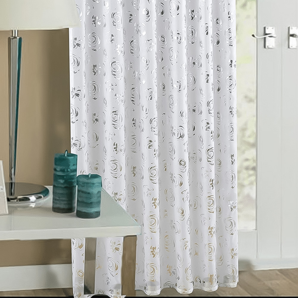 Velosso Geneva White Foil Flower Voile Panel Curtain 150 x 137cm Image 3