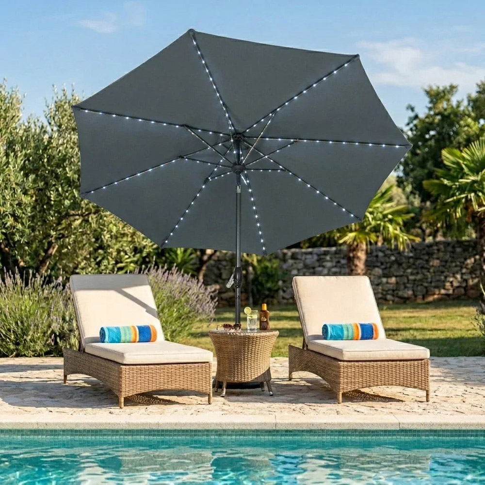 MonsterShop Grey LED Crank and Tilt Parasol 2.7m Image 2