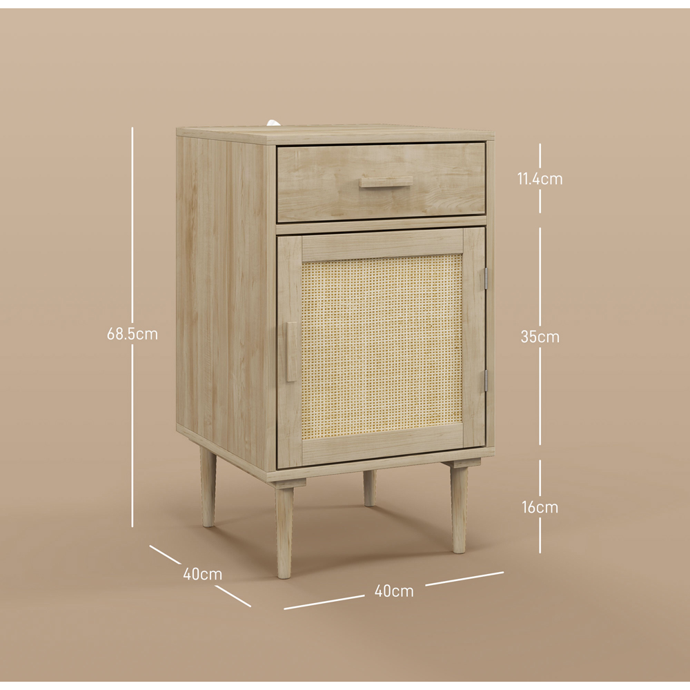 Portland Single Door Single Drawer Rattan Natural Bedside Table Image 9