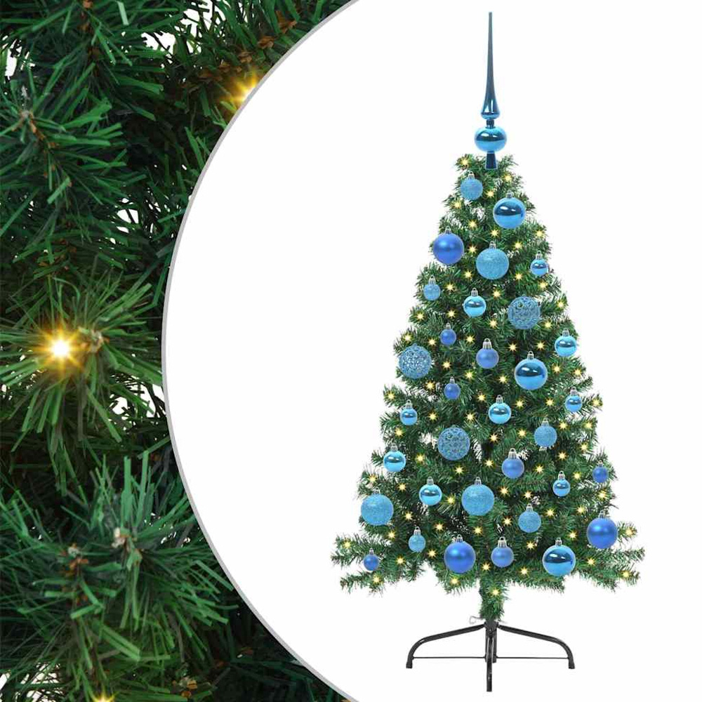 vidaXL Pre-Lit Blue Baubles Green Artificial Christmas Tree 4ft Image 2