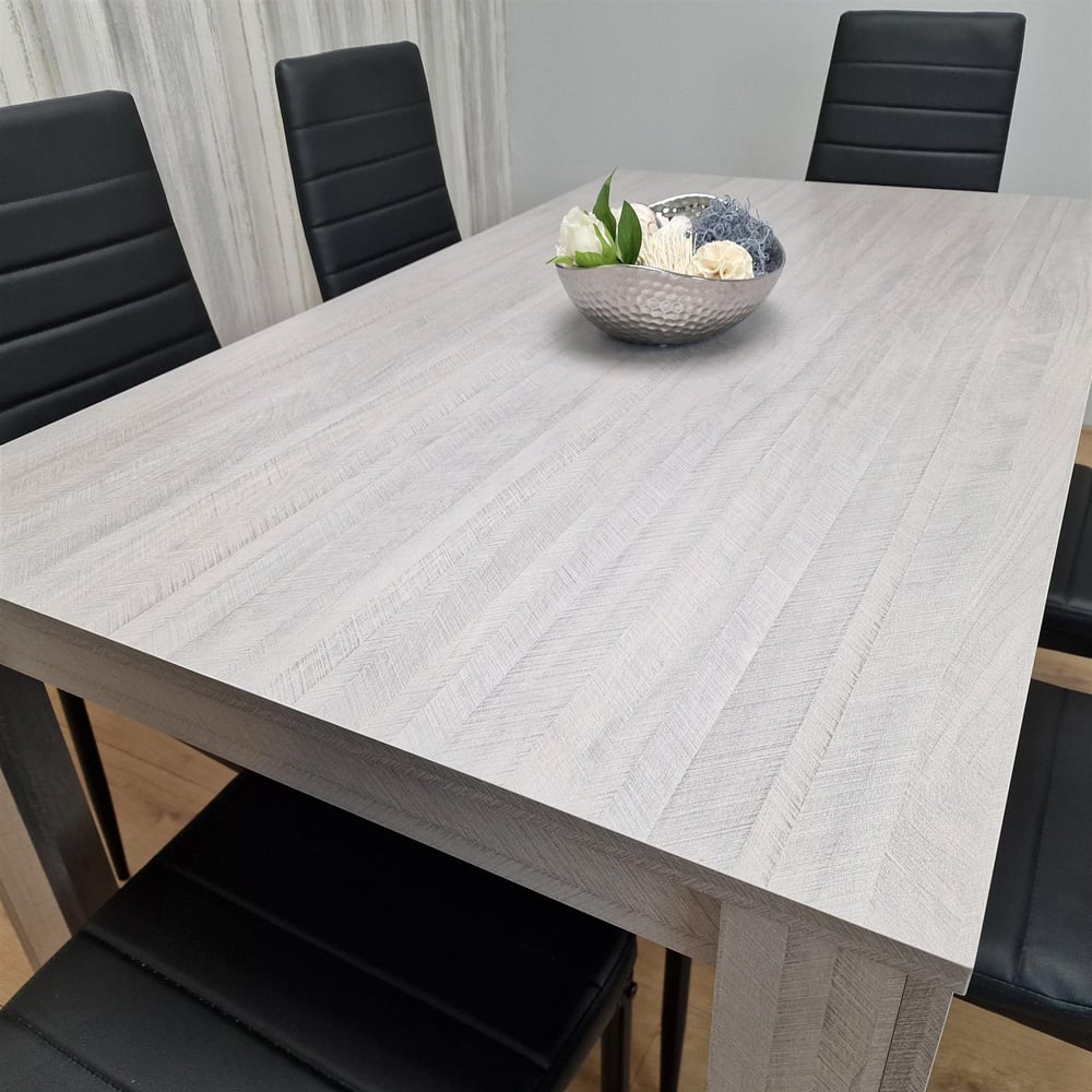 Portland 6 Seater Leather Dining Set Grey and Black Image 2