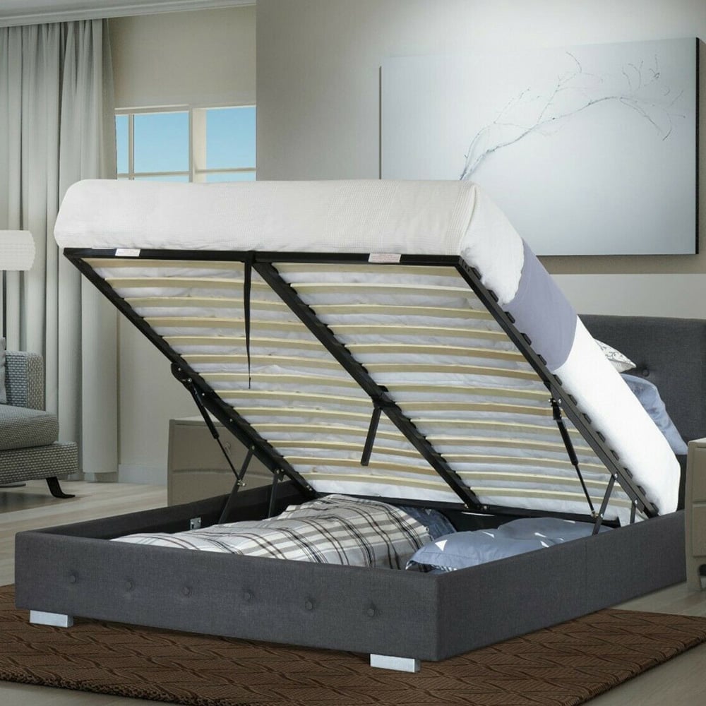 Home Treats Small Double Grey Ottoman Storage Bed Image 4