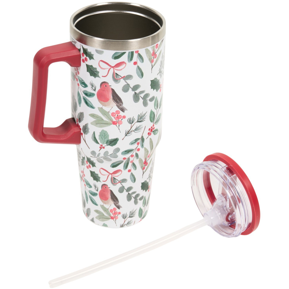Festive Robin Stainless Steel Tumbler with Lid Image 4