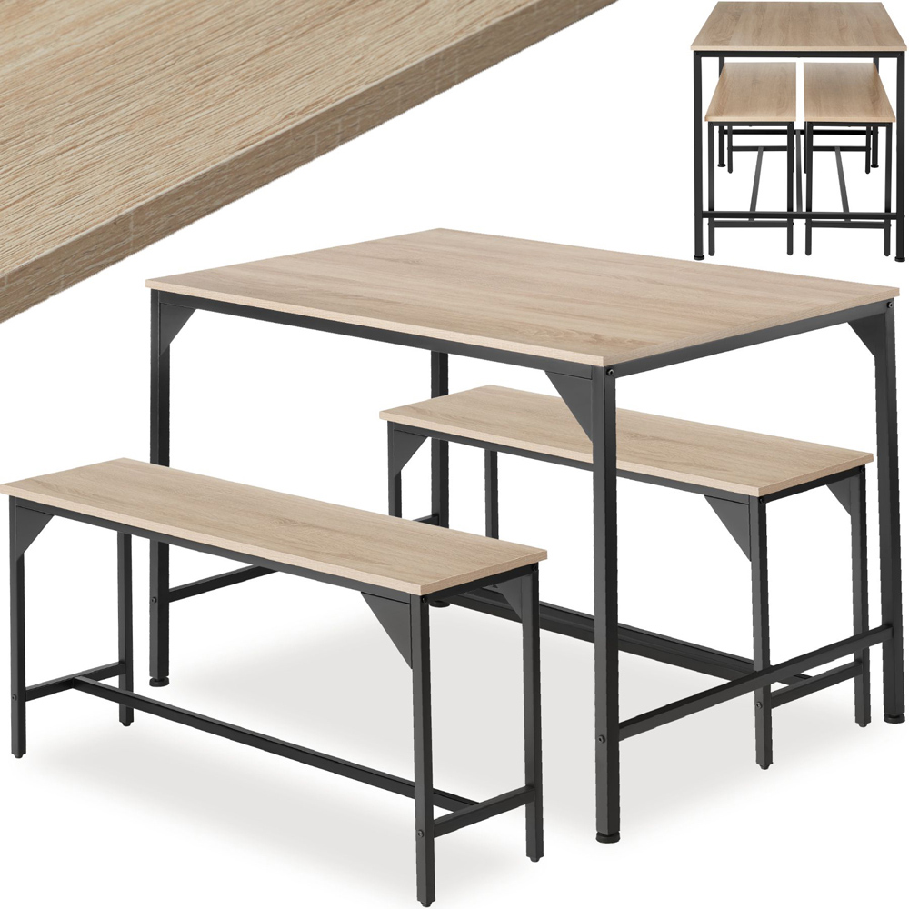 tectake Bolton 2 Seater Oak Sonoma Dining Table Set with Bench Image 2