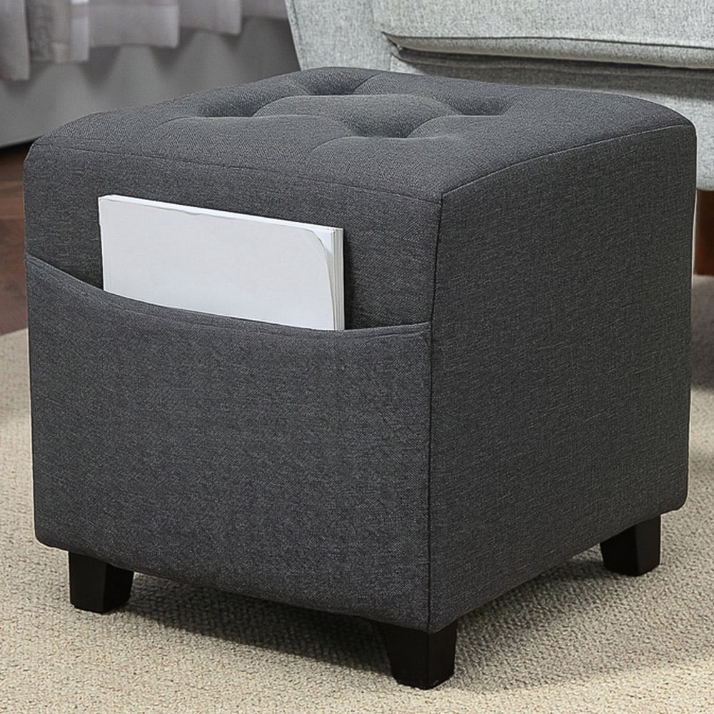 HOMCOM Small Linen Square Storage Footstool with Side Pocket Image 1