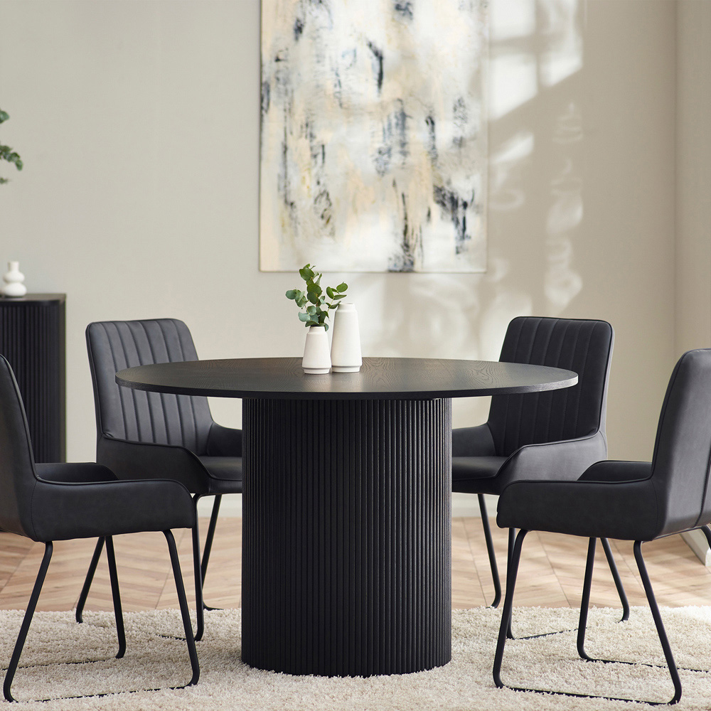 Julian Bowen Louis 4 Seater Fluted Round Dining Table Black Image 7