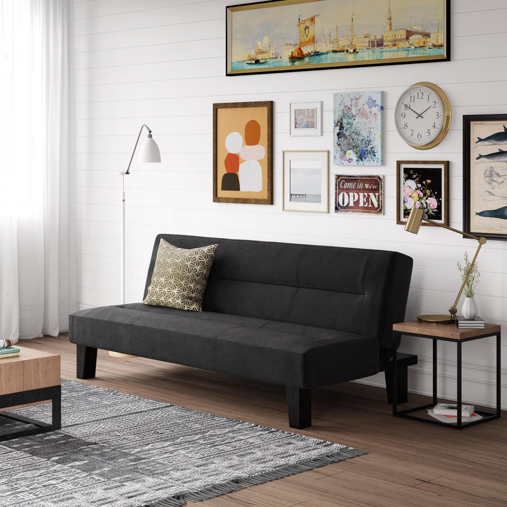 Dorel Kebo 3 Seater Black Velvet Futon Sofa Bed Image 8