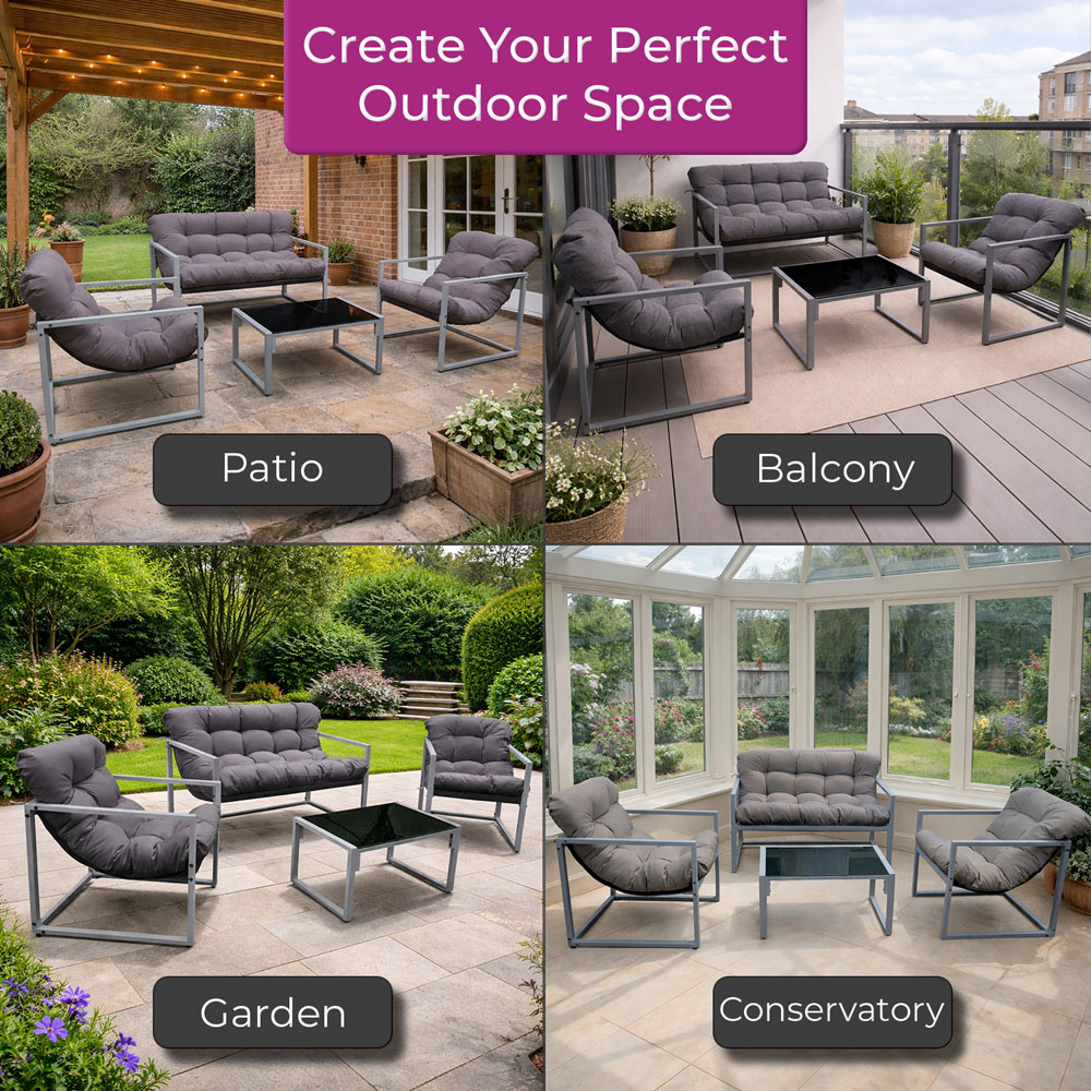 Neo Direct 4 Seater Grey Outdoor Patio Set with Cushions Image 5