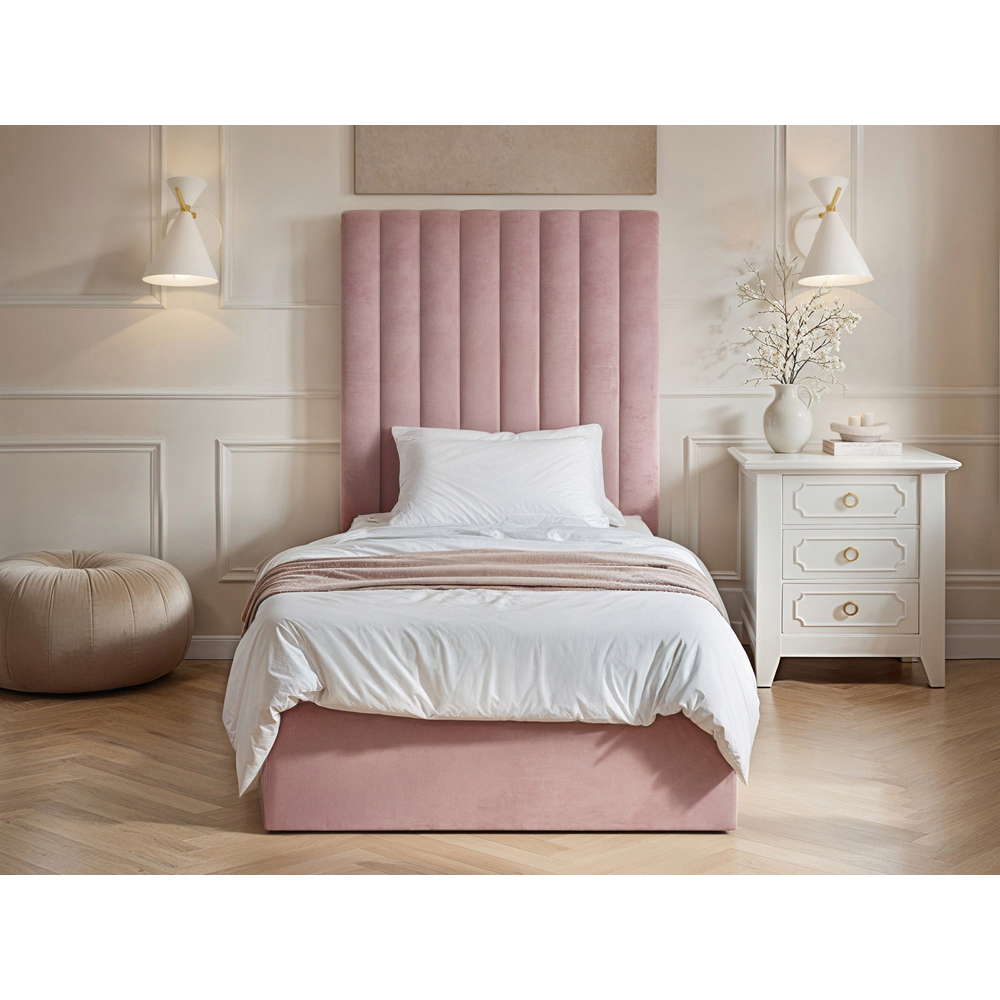 Flair Everley Single Pink Velvet Ottoman Bed Image 5