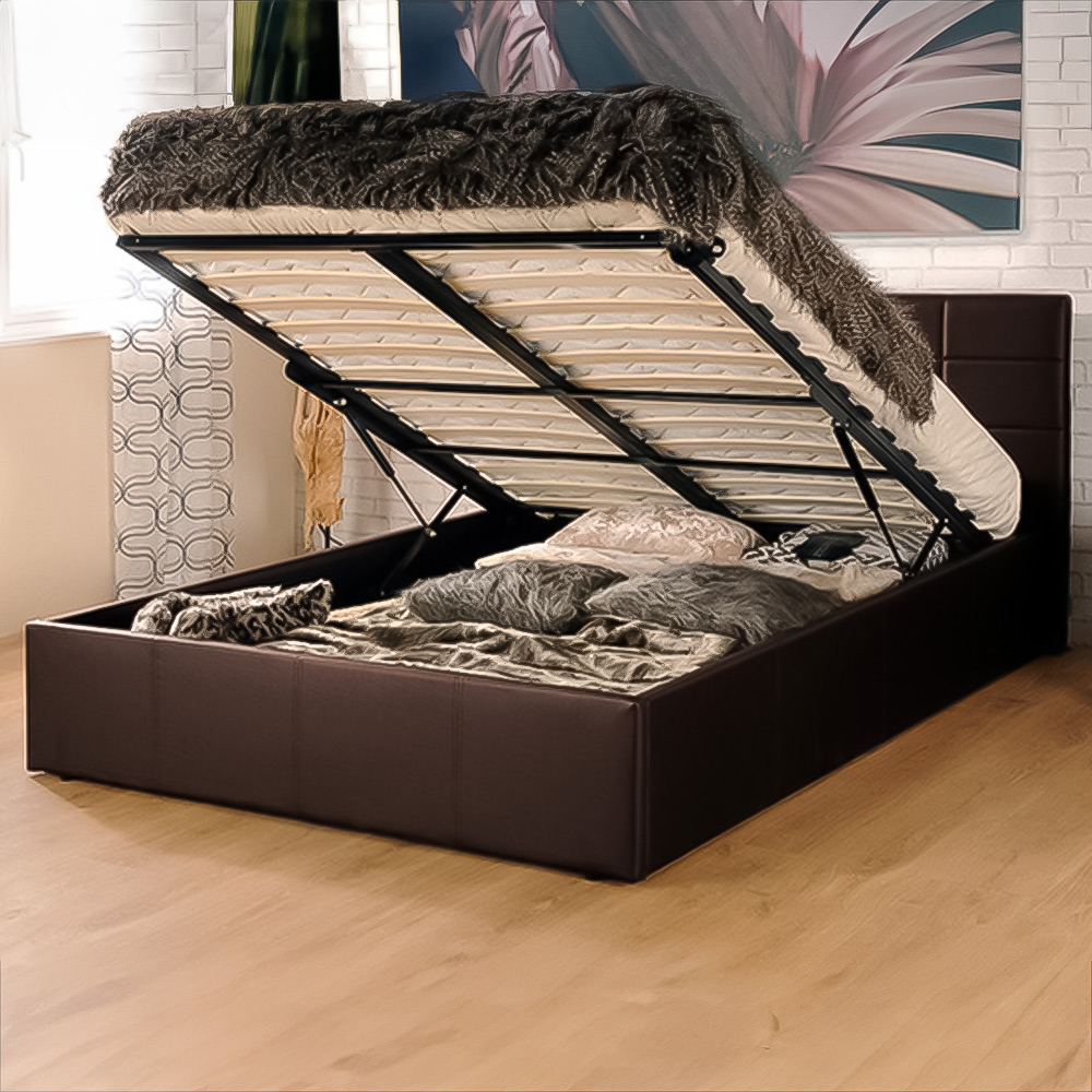 Brooklyn Single Brown Faux Leather Gaslift Ottoman Bed Image 1